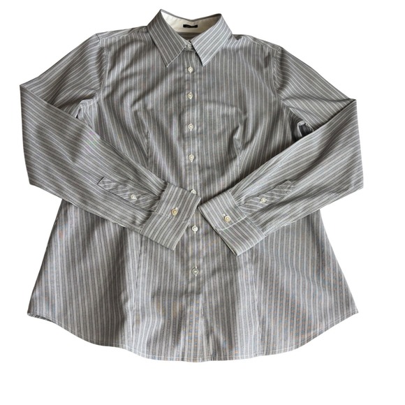 Talbots Wrinkle Resistant Striped Button Down Shirt Grey Womens 10 Career Siren - Picture 5 of 8
